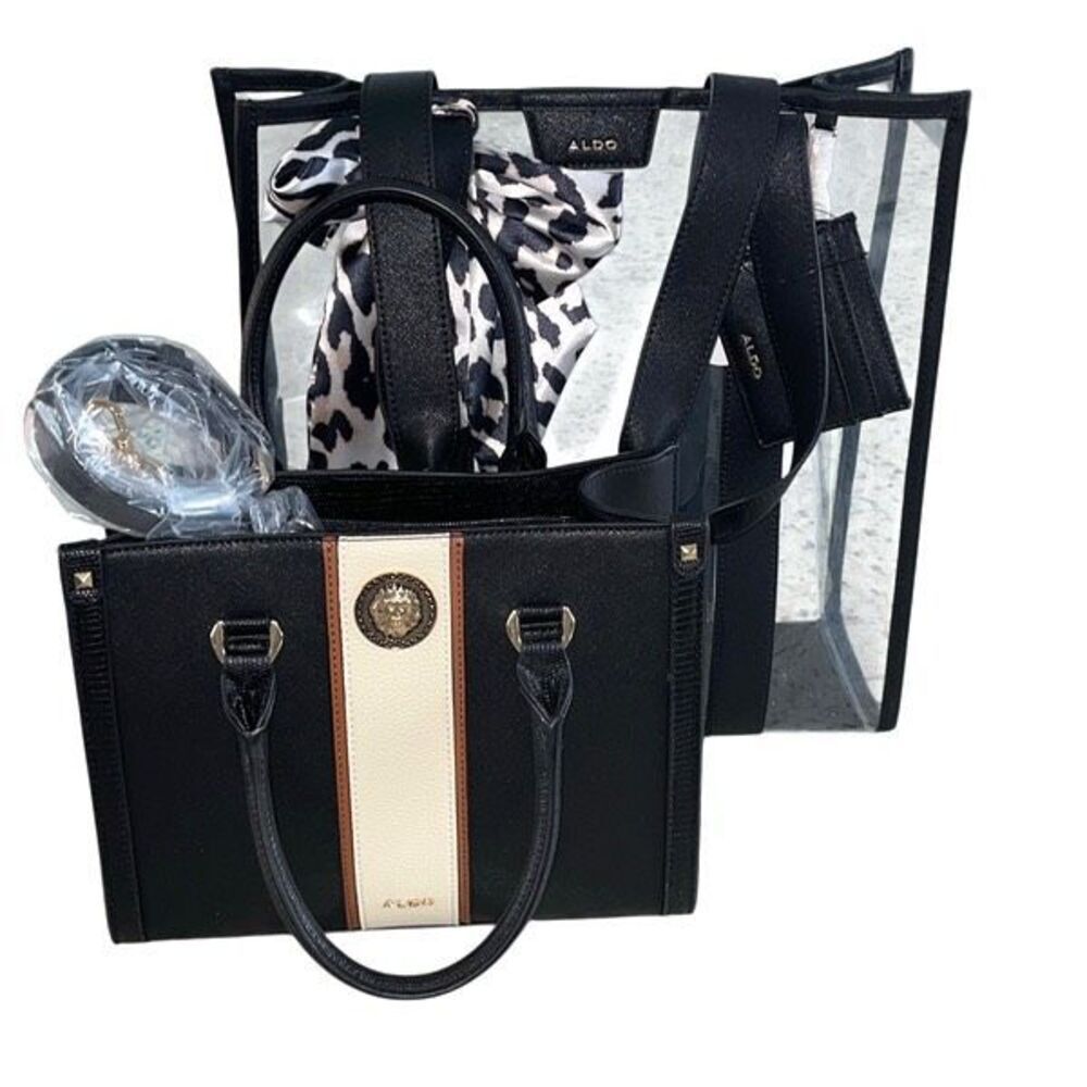 Aldo Horizon 3pc Hand Bag Set Clear Tote Top Handle Crossbody Credit Card Holder
